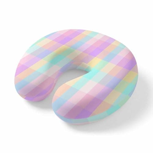 Pink Blue Travel Neck Pillow Memory Foam,Hand Neck Support Airplane Pillow for Traveling Bed Car Office Home,Buffalo Plaid Checker Modern Gingham Lattice Flight Pillows with Removable & Washable Cover