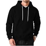 Men Drawstring Hoodies Long Sleeve Loose Fit Comfy Hooded Sweatshirt Fashion Casual Fall Winter Top with Pockets Black