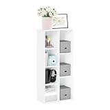 Furinno LUDER Book Shelf, 7-Cube Bookshelf, Bookcase with Open Shelves, 9.4 x 19.5 x 41.7, Easy Assembly, for Living Room, Bedroom, Home Office, White
