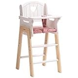 ROBUD Play High Chair, Pretend Play High Chair with Cushion, Movable Table, Wooden Baby Doll Accessories, Fits 18-20 Inch Dolls, White