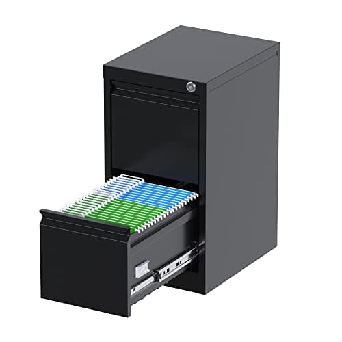 GangMei Metal Vertical File Cabinet with 2 Drawers and Lock, Steel Filing Storage Cabinet for Home Office, Fits Letter/Legal/A4 Folders, Black, Assembly Required