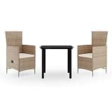 YUOGHRTFE 3 Piece Patio Dining Set with Cushions Beige, Waterproof Rattan Outdoor Dining Set with Glass Tabletop and Reclining Chairs