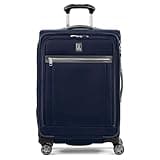Travelpro Platinum Elite Softside Expandable Checked Luggage, 8 Wheel Spinner Suitcase, TSA Lock, Men and Women, Dark Blue, Checked Medium 25-Inch