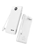 VRURC 10000mAh Portable Phone Charger, Built-in AC Plug & Cables, White