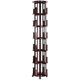 Bamboo Rotating Bookshelf on Wheels 6 Tier Spinning Bookcase Round Revolving Vertical Book Shelf for Small Space Home Office Living Room