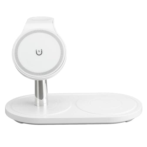 Rcniso Wireless Charger, 3 in 1 Security , 360 Degree Rotation, Multiple Devices Fast Charging, Magnetic Attachment for Travel (White)