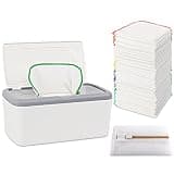 FAMOPLAY 54 Packs Flannel Cloth Baby Wipes with Dispenser, Reusable Natural Skin-Friendly Baby Wipes, Body Face Hand Washcloth Essential for Cloth Diapers 8x8 inch