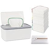 FAMOPLAY 54 Packs Flannel Cloth Baby Wipes with Dispenser, Reusable Natural Skin-Friendly Baby Wipes, Body Face Hand Washcloth Essential for Cloth Diapers 8x8 inch