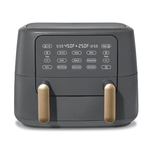 TriZone 9 QT Air Fryer TriZone 1700W – 2 Independent Baskets, Sync Cook, Touch Display, Dishwasher Safe, Air Fry Roast Bake Dehydrate By Drew Barrymoree (Oyster Gray)