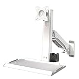 Xoiasth Monitor and Keyboard Wall Mount, Stand/Sit Workstation, Height Adjustable, with Gas Spring Arm, Folding Tray, Max Load 10 Kg, Fits 15"-32" Screens (White 46cm)