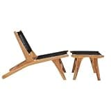 POUFGDR Solid Teak Wood Sun Lounger with Footrest and Rope Design for Garden Patio Terrace