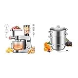 VIVOHOME Silver 9 in 1 Stand Mixer with Fermentation 7.5 Quart 6 Speed Timer and Meat Grinder Juice Blender Vegetable Slicer Pasta Cookie Attachments and Stainless Steel 9.3QT Steam Juicer