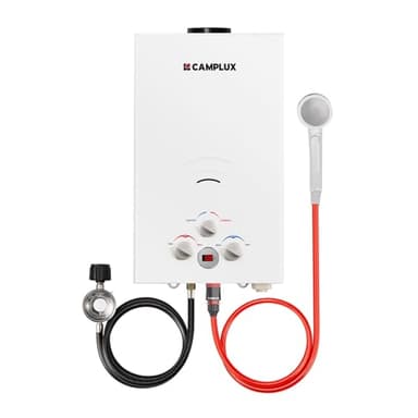 CAMPLUX 2.64 GPM Propane Portable Gas Water Heater, 68,000 BTU Outdoor Tankless Camping Water Heater with Digital Display, White