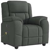 KHNLGFR Manual Recliner Chair with 6 Massage Points and Side Pocket, Dark Grey Fabric Vibration Massage Recliner with Hand Control, 135-Degree Tilt