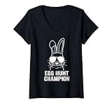 Women's Eggs Hunting Champion Easter Rabbit Easter V-Neck T-Shirt