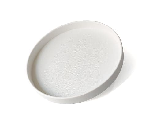 VCREATC Round White Tray (8 inch) - Sturdy Bathroom Vanity Tray, Kitchen Counter Organizer, Coffee Table Decor | Serving Tray for Perfume, Soap | Farmhouse, Modern Style