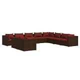 TUERYAFEK Modular 10 Piece Patio Lounge Set with Cushions, Waterproof Poly Rattan Outdoor Sofa Set with Powder Coated Steel Frame