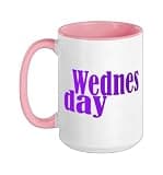 Purple Wednesday Days Of The Week Purple Color Graphic Ceramic Mug, Pink/White, 15oz