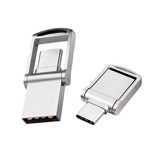 64GB Mini USB Flash Drive, USB C & USB A Dual Drive Memory Stick, Thumb Drive with Rotatable Cover, External Storage USB Drive for iPhone 17/16/15, Android, MacBook, iPad, Laptops, PCs and More