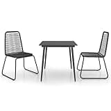 WRJENFSC 3 Piece Patio Dining Set, Outdoor Bistro Set with Square Glass Top Table and 2 PVC Rattan Chairs, Black Small Space Furniture for Garden, Backyard, Porch and Balcony