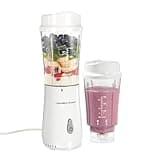 Hamilton Beach Portable Blender for Shakes and Smoothies, 14 Oz BPA Free Travel Cup & Lid, Durable Stainless Steel Blades, Personal Smoothie Blender, 2 Jars - White (51102V)