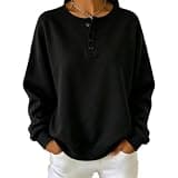 Beessbest Sweatshirt for Women Fleece Button Up Henley Pullover Black