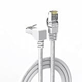 JUXINICE 90 Degree Cat6 Ethernet Cable White Down/UP Right Angled CAT 6 Ethernet Patch Cables Gigabit Network Cord RJ45 90 Degree Adapter (Downward Angle, 10FT)