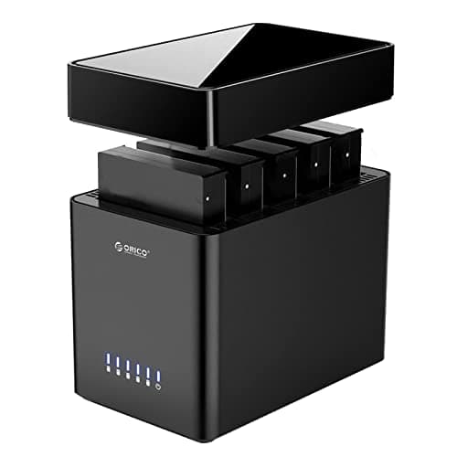 ORICO 5 Bay Hard Drive Enclosure USB 3.0 to SATA Magnetic Tool-Free External HDD Docking Station Case with 12V/6.5A Power Adapter for Family Storage Supports 2.5/3.5 inch Drives Max 110TB (5x22TB)