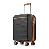 Kono Expandable 20 Inch Carry On Suitcase Airline Approved, Lightweight ABS+PC Hardshell Luggage with 360° Silent Spinner Wheels, Black/Brown