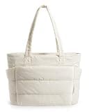 BAGSMART Tote Bag for Women, Lightweight Puffy Tote Bag with Compartments Shoulder Bag Handbag for Travel, Work, Gym (Light Beige, Standard Size)