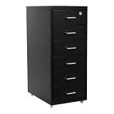 FURNITLEG 6 Drawer Vertical File Cabinet, Steel Filing Storage Cabinet with Lock, 4 Wheels, 22lbs Per Tier, Metal Rolling Storage Drawers for Home Office