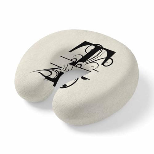 Letter T Travel Neck Pillow Memory Foam,Hand Neck Support Airplane Pillow for Traveling Bed Car Office Home,Monogram Words Portable Flight Pillows with Removable & Washable Cover