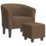 Modern Fabric Tub Chair with Footstool, Accent Armchair for Living Room Bedroom Office, Brown