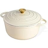 Nuovva Enamelled Cast Iron Dutch Oven Pot with Lid-6.4 Quart Non Stick Casserole Pot-Heavy Duty & Oven Safe up to 500° for Bread Baking, Braising, Stews, Roasting - 28cm Cream