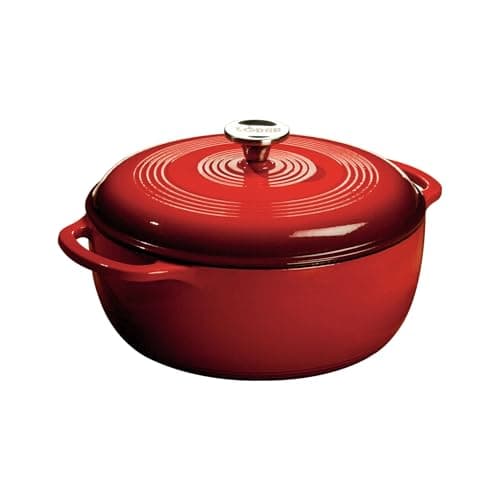 Lodge Essential Enamel Cast Iron Dutch Oven 6 Quarts - Perfect for Bread Baking, Braising, Marinating & Slow Cooking, Features Moisture-Sealing Lid & Dual Handles, Kitchen Essentials, Island Spice Red