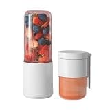 Powerful Plastic Portable Blender With Travel Cup Lightweight Personal Juicer For Smoothies Ice Blending Juicing 400ml/14oz compact(White)