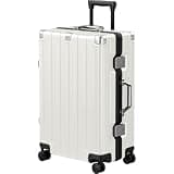 Krute Zipperless Luggage 24 Inch Aluminum Frame Suitcase with Spinner Wheels PC+ABS Hardide Checked Luggage TSA Approved No Zipper Travel Suitcase White