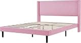 Dearforest Queen Upholstered Bed Frame with Headboard, Heavy Duty Platform Bed Frame, Easy Assembly, Noise-Free, No Box Spring Needed, Strong Metal Support, Under Bed Storage Space (Pink, Full)