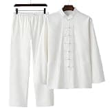 YSVQHHDV Men's Meditation Outfit Spring Autumn Comfortable Breathable Cotton Linen Prayer Clothing Christmas Halloween Birthday Gift (White,5X-Large)
