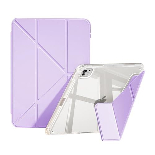 Case for iPad Pro 11-Inch M5 2025 / M4 2024 (6th/5th Generation) with Pencil Holder, Multi-Angle Trifold Stand, Slim Cute Clear Hard PC Back Shell, Protective Cover, Auto Sleep/Wake (Violet)