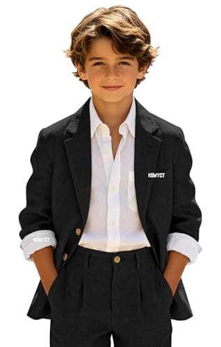 Boys Ring Bearer Outfit Black Linen Suit 2 Piece Kids Beach Wedding Blazer and Pants Set Summer Formal Wear for Graduation Size 5