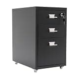 Diyauzpb 3-Drawer Mobile File Cabinet, Small File Cabinet with Wheels, Vertical File Cabinet with Lock & 2 Pcs Keys, Rolling File Cabinet for Office, Study, Dresser for Office, Study, Dresser (Black)