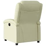 GKHPYURE Cream Real Leather Recliner Chair with Manual Reclining Function, 135-Degree Tilt, Side Pocket, Wood and Metal Frame