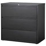 Scranton & Co 42 in Wide Metal 3 Drawer Lateral File Cabinet, Black Finish, Commercial-Grade Steel, Reinforced Base, Smooth Ball-Bearing Suspension, Secure Locks, Office Storage Organizer, Indoor Use