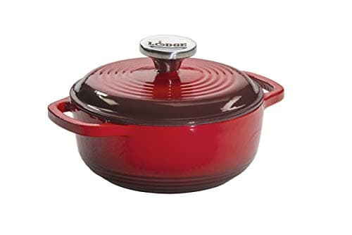 Lodge 1.5 Quart Enameled Cast Iron Dutch Oven with Lid – Dual Handles – Oven Safe up to 500° F or on Stovetop - Use to Marinate, Cook, Bake, Refrigerate and Serve – Red