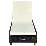 UERNGFTKM Sunbed with Cushion, Poly Rattan Black Outdoor Recliner Chair with Adjustable Backrest, Sturdy Powder-Coated Steel Frame and Acacia Wood Legs for Pool, Patio, Balcony or Campsite