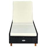 DXKDUSOKJ Black Poly Rattan Sunbed with Cushion, Adjustable Backrest and Acacia Wood Legs for Patio