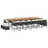WRJENFSC 17 Piece Outdoor Dining Set, 16 Person Modern Rattan Garden Furniture with Large Rectangular Table, High-Back Chairs and Stools for Patio, Terrace and Backyard, Black and Brown
