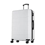 NEWBULIG 24 Inch Checked Luggage, ABS Hard Shell Lightweight Rolling Expandable Suitcase with Smooth Spinner Wheels and TSA Lock for Business Trips and Daily Vacations, White