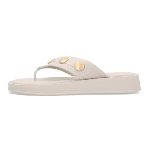 ZJGZF White Flip Flop for Women Studded Sandals Platform Studded Sandal Round Toe Casual Summer Vacation Thong Slide Shoes